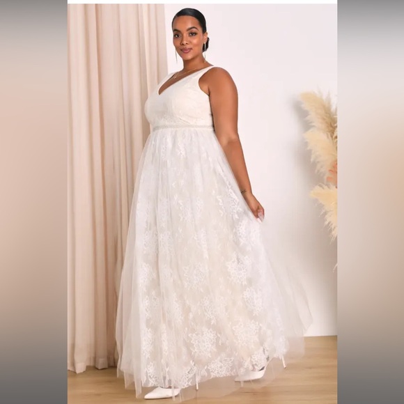 Lulus 2x Wedding Bridal Gown - Sweet Love Ivory Lace Beaded Maxi Dress - Picture 4 of 12